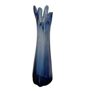 Vintage MCM Blue Cobalt 8 Finger Swung Glass Vase